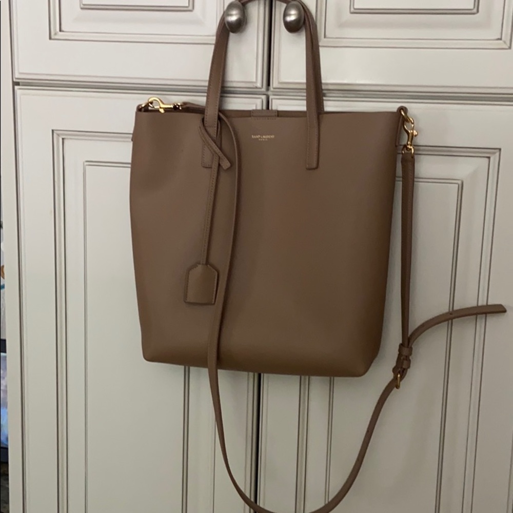 Saint Laurent cross body tote in taupe